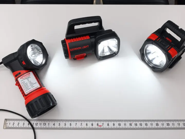 三款不同功率的防爆手提灯并排展示